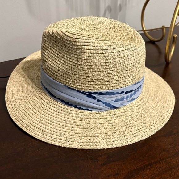 NWT Summer & Rose Madison Straw Fedora with Blue Tie-Dye Band - Picture 5 of 10